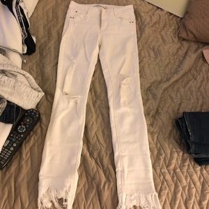 Zara white ripped jeans with fray hem